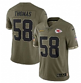 Men's Kansas City Chiefs #58 Derrick Thomas 2022 Olive Salute To Service Limited Stitched Jersey,baseball caps,new era cap wholesale,wholesale hats